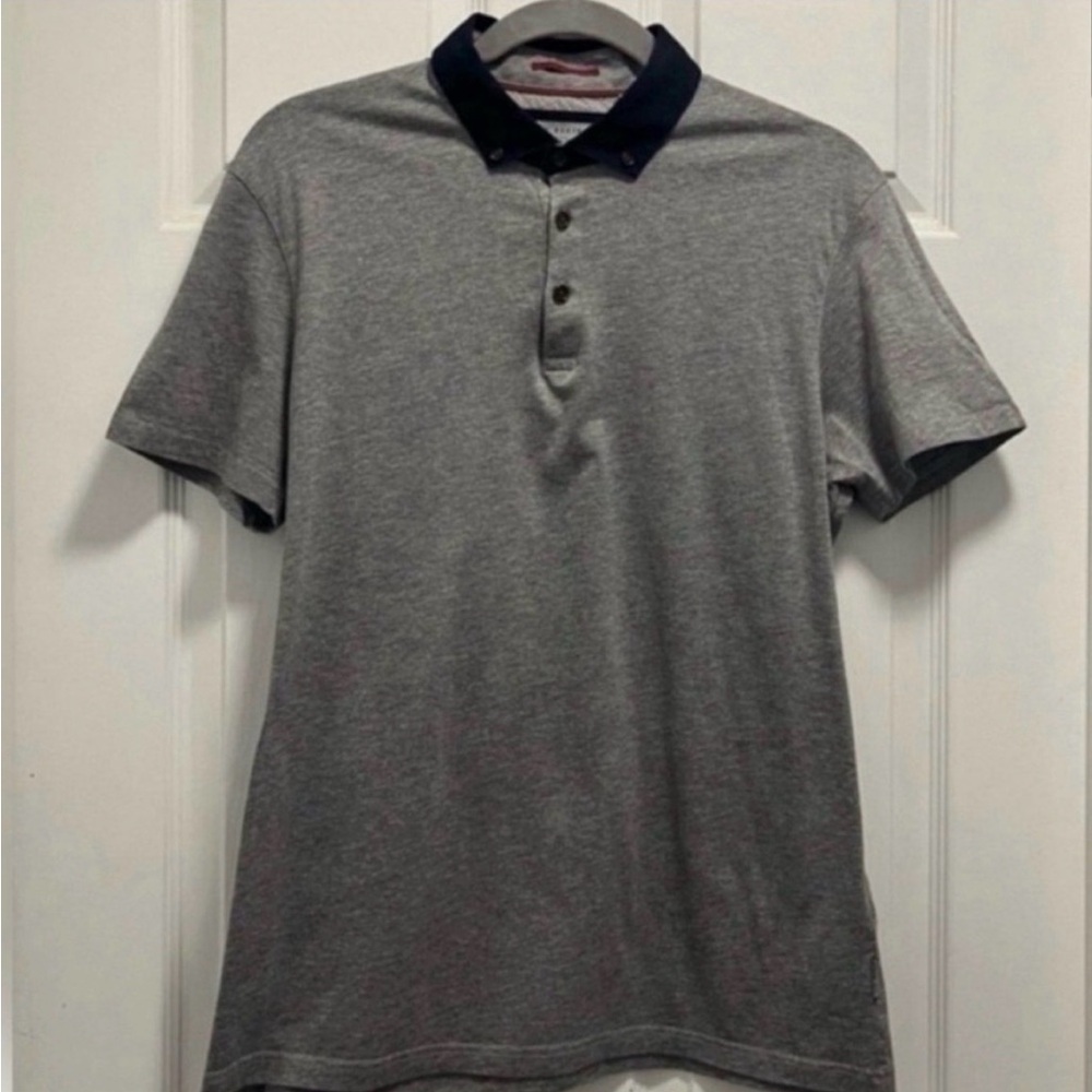 Ted Baker London Jefnor Gray Polo Shirt/ Black Collar - MED - TB Size 3 - EUC